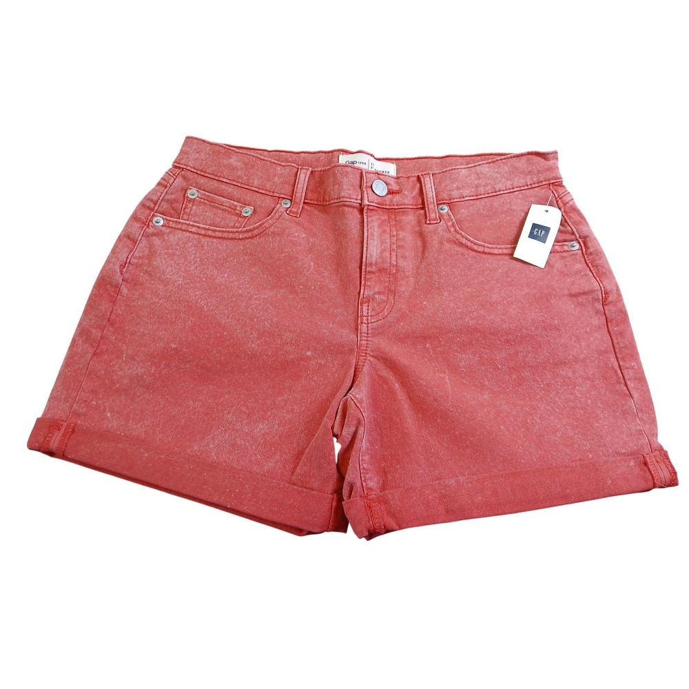 Gap 1969 Coral Red Denim 5 Inch Cuffed Shorts NEW 27 787647-00-1